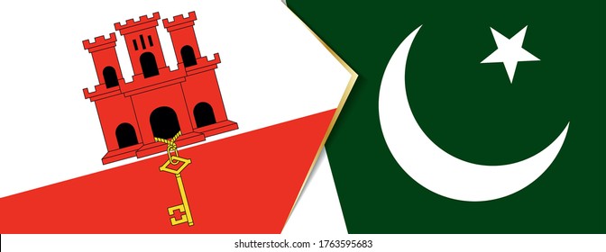 Gibraltar and Pakistan flags, two vector flags symbol of relationship or confrontation.