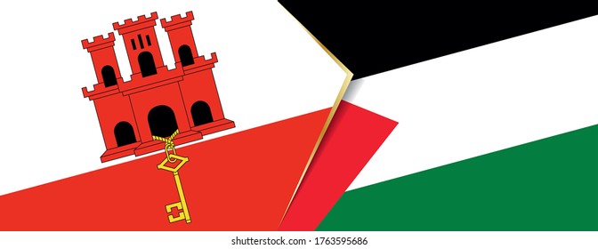 Gibraltar and Palestine flags, two vector flags symbol of relationship or confrontation.