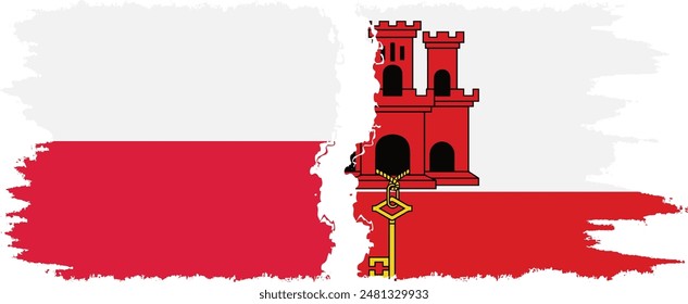 Gibraltar and Poland grunge flags connection, vector