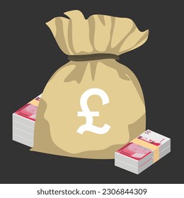 Gibraltar Pound Vector Illustration. Gibraltar money set bundle banknotes.  Money bag 50 GIP. Flat style. Isolated on white background. Simple minimal design.