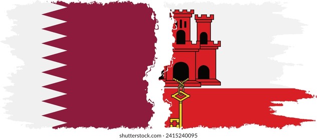 Gibraltar and Qatar grunge flags connection, vector