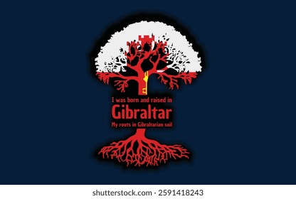 Gibraltar roots and symbolism: a tree with the Gibraltar flag, embodying national pride and love for nature	