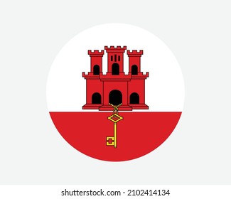 Gibraltar Round Flag. Gibraltar Circle Flag. British Overseas Territory UK United Kingdom Circular Shape Button Banner. EPS Vector Illustration. svg