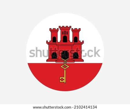 Gibraltar Round Flag. Gibraltar Circle Flag. British Overseas Territory UK United Kingdom Circular Shape Button Banner. EPS Vector Illustration.