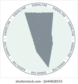 Gibraltar round logo design. Country shape built of rings. Gibraltar text around the country. Vector illustration.