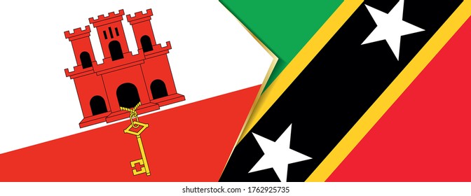 Gibraltar und St. Kitts und Nevis Flaggen, zwei Vektorfahnen Symbol für Beziehung oder Konfrontation.