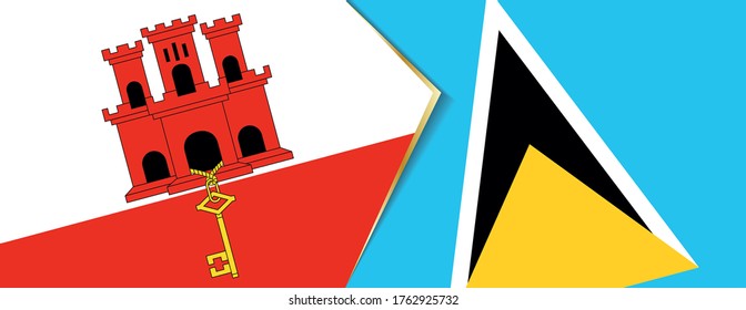 Gibraltar and Saint Lucia flags, two vector flags symbol of relationship or confrontation.