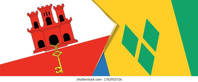 Banderas de Gibraltar y San Vicente y las Granadinas, dos banderas vectoriales símbolo de relación o enfrentamiento.
