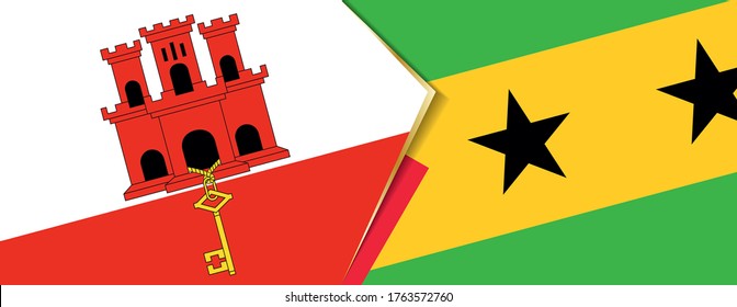 Gibraltar and Sao Tome and Principe flags, two vector flags symbol of relationship or confrontation.