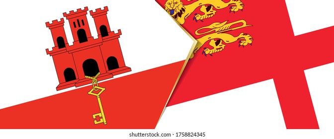 Gibraltar and Sark flags, two vector flags symbol of relationship or confrontation.