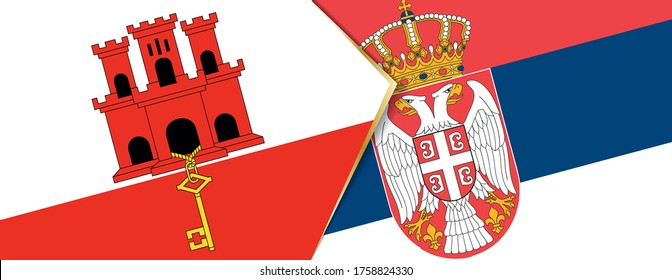 Gibraltar and Serbia flags, two vector flags symbol of relationship or confrontation.