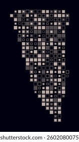 Gibraltar, shape of the country built of colored cells. Digital style map of Gibraltar on a dark background. Large size square blocks. Classy vector illustration.