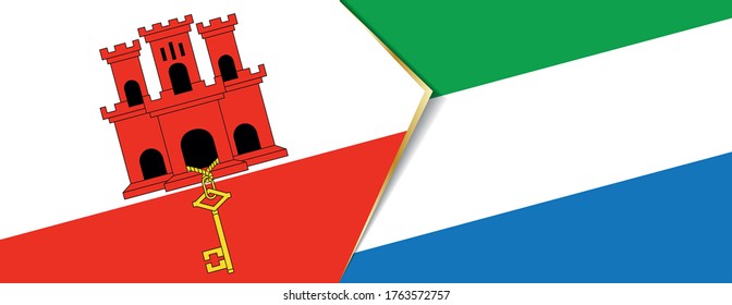Gibraltar and Sierra Leone flags, two vector flags symbol of relationship or confrontation.