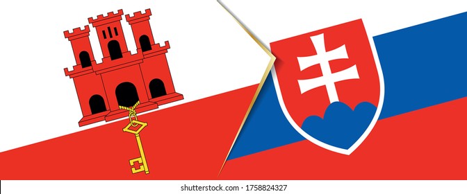 Gibraltar and Slovakia flags, two vector flags symbol of relationship or confrontation.