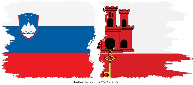 Gibraltar and Slovenia grunge flags connection, vector