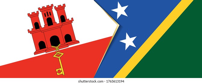 Gibraltar and Solomon Islands flags, two vector flags symbol of relationship or confrontation.