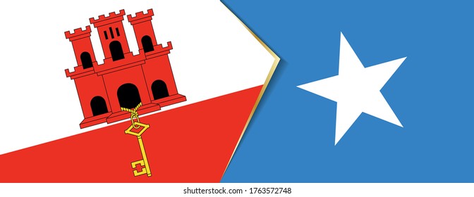 Gibraltar and Somalia flags, two vector flags symbol of relationship or confrontation.