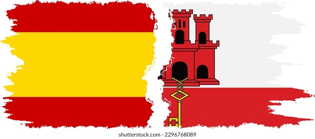 Gibraltar and Spain grunge flags connection, vector