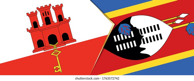 Gibraltar and Swaziland flags, two vector flags symbol of relationship or confrontation.