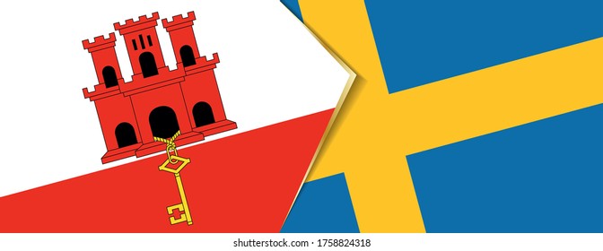 Gibraltar and Sweden flags, two vector flags symbol of relationship or confrontation.