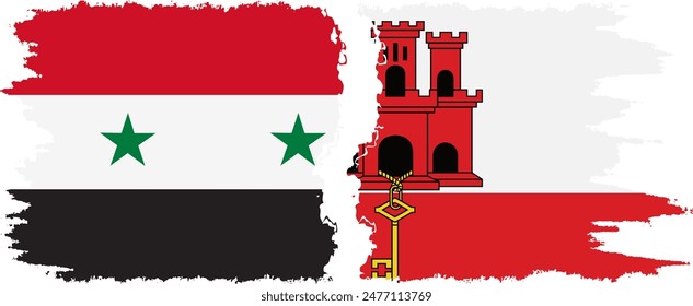 Gibraltar and Syria grunge flags connection, vector