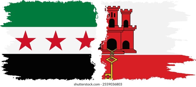 Gibraltar and Syrian Revolution grunge flags connection, vector