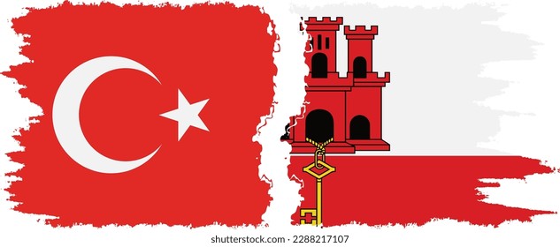 Gibraltar and Turkey grunge flags connection, vector