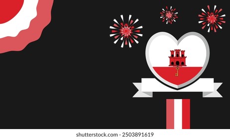 Gibraltar vector banner design illustration with flag colors, geometric shapes and typography. fireworks and ribbon elements.
