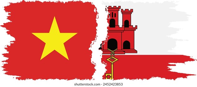 Gibraltar and Vietnam grunge flags connection, vector