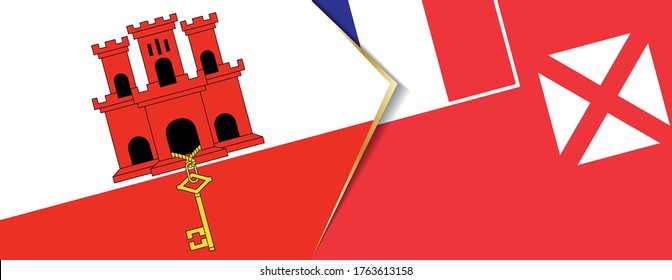 Gibraltar and Wallis and Futuna flags, two vector flags symbol of relationship or confrontation.