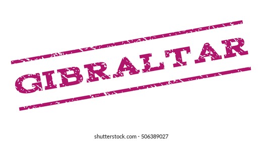 Gibraltar watermark stamp. Text caption between parallel lines with grunge design style. Rubber seal stamp with dirty texture. Vector purple color ink imprint on a white background.
