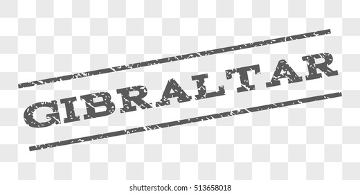 Gibraltar watermark stamp. Text caption between parallel lines with grunge design style. Rubber seal stamp with dust texture. Vector grey color ink imprint on a chess transparent background.