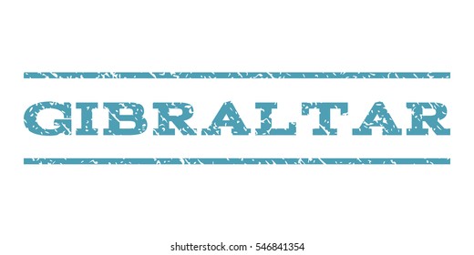 Gibraltar watermark stamp. Text caption between horizontal parallel lines with grunge design style. Rubber seal stamp with dirty texture. Vector cyan color ink imprint on a white background.