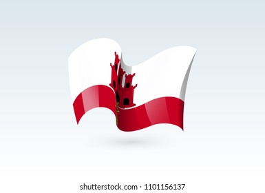 Gibraltar waving flag vector icon, national symbol. Flag of Gibraltar, fluttered in the wind - vector illustration isolated on white background.