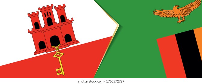 Gibraltar and Zambia flags, two vector flags symbol of relationship or confrontation.