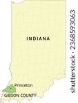 Gibson County and city of Princeton location on Indiana state map