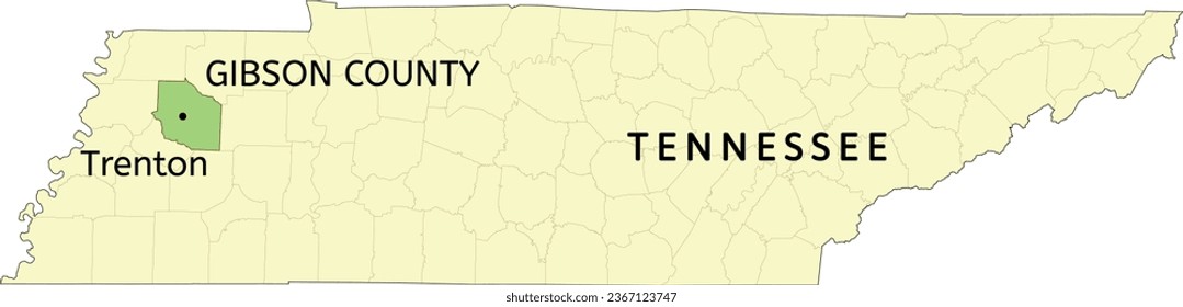 Gibson County and city of Trenton rsburg location on Tennessee state map