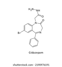 Gidazepam molecule flat skeletal structure, Benzodiazepine class drug used as Anxiolytic agent. Vector illustration on white background.
