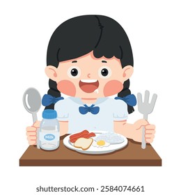 Giel student is sitting at the table eating a meal