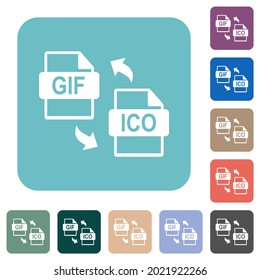 GIF conversión de archivos ICO iconos planos blancos en fondo cuadrado redondeado de color