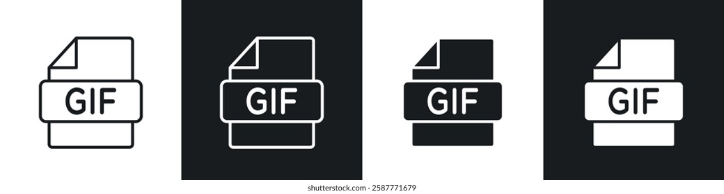 Gif icon set black and white colors. Graphic Vector icons pack