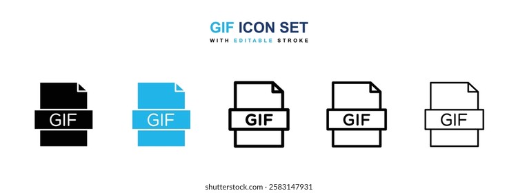 Gif icons vector collection in black and blue colors on white background