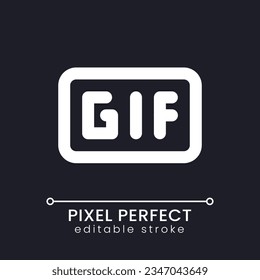 GIF pixel perfect white linear ui icon for dark theme. Graphics interchange format. Vector line pictogram. Isolated user interface symbol for night mode. Editable stroke. Poppins font used