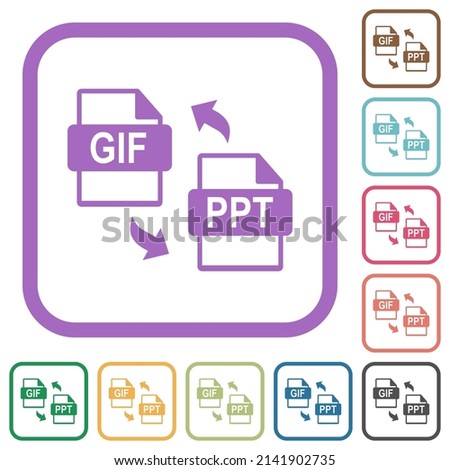 GIF PPT file conversion simple icons in color rounded square frames on white background