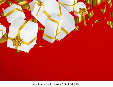 Gift 3D background. Festive box and bow.