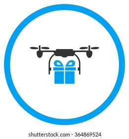 Gift Air Drone Delivery vector icon. Style is bicolor flat circled symbol, blue and gray colors, rounded angles, white background.