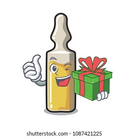 With gift ampoule mascot cartoon style