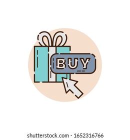 Gift and arrow to buy Icon for online shop theme with line design style