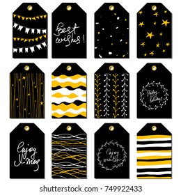 Gift art cards made by hand in vector. Festive collection. Isolated on the background and easy to use. New Year theme.