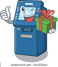 With gift atm machine next to character table